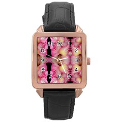 Pink Gladiolus Flowers Rose Gold Leather Watch  by Artist4God