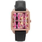 Pink Gladiolus Flowers Rose Gold Leather Watch  Front