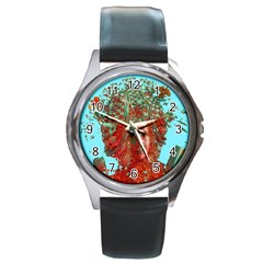 Flower Horizon Round Leather Watch (silver Rim) by icarusismartdesigns