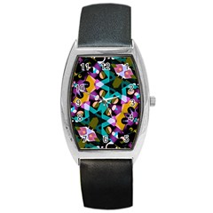 Digital Futuristic Geometric Pattern Tonneau Leather Watch