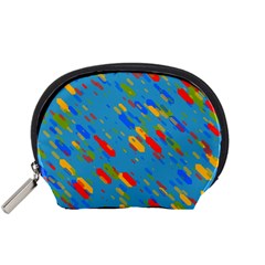 Colorful Shapes On A Blue Background Accessory Pouch (small) by LalyLauraFLM