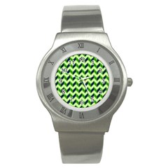 Green Modern Retro Chevron Patchwork Pattern Stainless Steel Watch (slim)