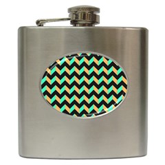 Neon And Black Modern Retro Chevron Patchwork Pattern Hip Flask