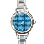 Blue Gray Leaf Pattern Round Italian Charm Watch Front