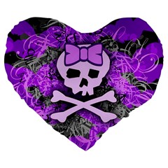 Purple Girly Skull Large 19  Premium Flano Heart Shape Cushion