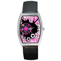 Pink Star Splatter Tonneau Leather Watch