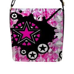 Pink Star Splatter Flap Closure Messenger Bag (l)