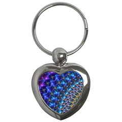 Blue Sunrise Fractal Key Chain (heart) by KirstenStar