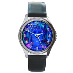 Organic Connection Round Leather Watch (silver Rim) by icarusismartdesigns