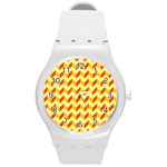 Modern Retro Chevron Patchwork Pattern  Round Plastic Sport Watch (M) Front