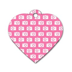 Pink Modern Chic Vector Camera Illustration Pattern Dog Tag Heart (one Side) by GardenOfOphir