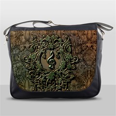 Elegant Clef With Floral Elements On A Background With Damasks Messenger Bags by FantasyWorld7