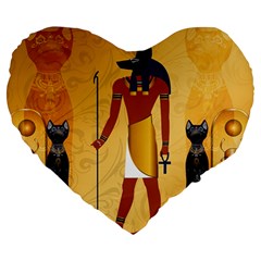 Anubis, Ancient Egyptian God Of The Dead Rituals  Large 19  Premium Heart Shape Cushions by FantasyWorld7