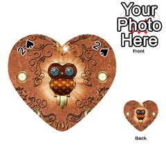 Steampunk, Funny Owl With Clicks And Gears Playing Cards 54 (heart) 