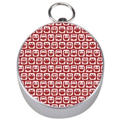 Red And White Owl Pattern Silver Compasses