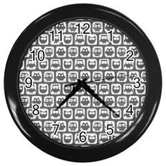 Gray And White Owl Pattern Wall Clocks (black)