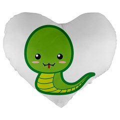 Kawaii Snake Large 19  Premium Flano Heart Shape Cushions