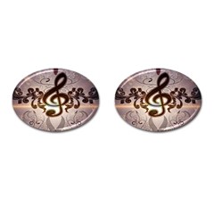 Music, Wonderful Clef With Floral Elements Cufflinks (oval) by FantasyWorld7