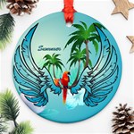 Summer Design With Cute Parrot And Palms Ornament (Round)  Front