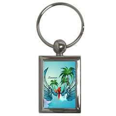 Summer Design With Cute Parrot And Palms Key Chains (rectangle)  by FantasyWorld7