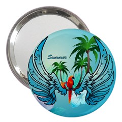 Summer Design With Cute Parrot And Palms 3  Handbag Mirrors by FantasyWorld7