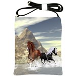 Beautiful Horses Running In A River Shoulder Sling Bags Front