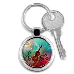 Violin With Violin Bow And Key Notes Key Chains (round)  by FantasyWorld7