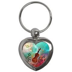 Violin With Violin Bow And Key Notes Key Chains (heart)  by FantasyWorld7