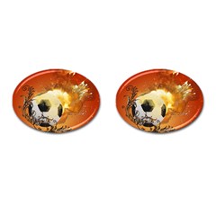 Soccer With Fire And Flame And Floral Elelements Cufflinks (oval) by FantasyWorld7