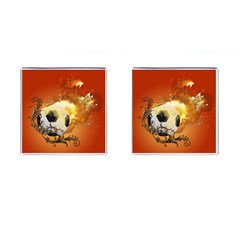 Soccer With Fire And Flame And Floral Elelements Cufflinks (square) by FantasyWorld7