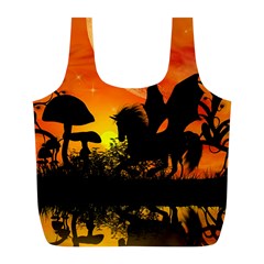 Beautiful Unicorn Silhouette In The Sunset Full Print Recycle Bags (l)  by FantasyWorld7