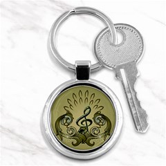 Decorative Clef With Damask In Soft Green Key Chains (round)  by FantasyWorld7