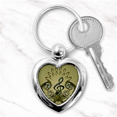 Decorative Clef With Damask In Soft Green Key Chains (heart)  by FantasyWorld7