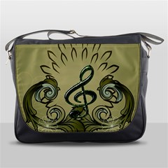 Decorative Clef With Damask In Soft Green Messenger Bags by FantasyWorld7