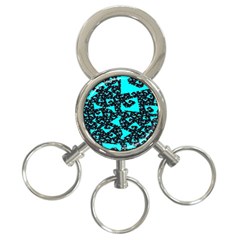 Teal On Black Funky Fractal 3-ring Key Chains by KirstenStar