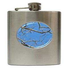 Leafless Tree Branches Against Blue Sky Hip Flask (6 Oz)