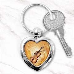 Wonderful Violin With Violin Bow On Soft Background Key Chains (heart)  by FantasyWorld7