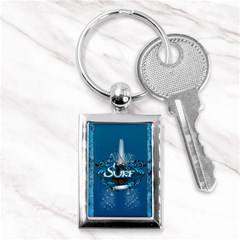 Surf, Surfboard With Water Drops On Blue Background Key Chains (rectangle)  by FantasyWorld7