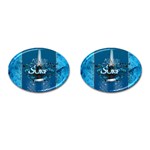 Surf, Surfboard With Water Drops On Blue Background Cufflinks (Oval) Front(Pair)