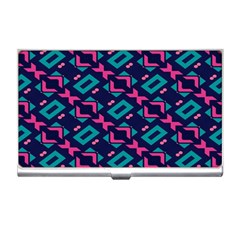 Pink And Blue Shapes Pattern Business Card Holder by LalyLauraFLM