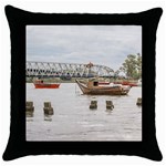 Boats At Santa Lucia River In Montevideo Uruguay Throw Pillow Cases (Black) Front