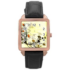 Wonderful Flowers With Leaves On Soft Background Rose Gold Watches