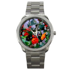 Butterfly Flowers 1 Sport Metal Watches by trendistuff