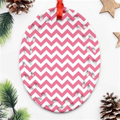 Pink And White Zigzag Ornament (oval Filigree)  by Zandiepants