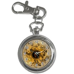 Decorative Clef On A Round Button With Flowers And Bubbles Key Chain Watches by FantasyWorld7