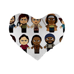 The Walking Dead   Main Characters Chibi   Amc Walking Dead   Manga Dead Standard 16  Premium Flano Heart Shape Cushions by PTsImaginarium