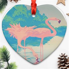 Two Pink Flamingos Pop Art Heart Ornament (2 Sides) by WaltCurleeArt