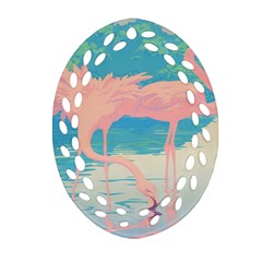 Two Pink Flamingos Pop Art Ornament (oval Filigree)  by WaltCurleeArt