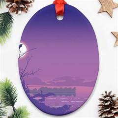 Abstract Tropical Birds Purple Sunset  Ornament (oval)  by WaltCurleeArt