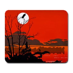 Tropical Birds Orange Sunset Landscape Large Mousepads by WaltCurleeArt